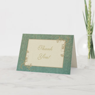 Thank You Template Aqua and Gold Damask Cards