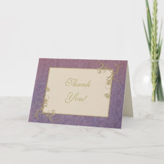 Thank You Template Gold Rose and Purple Damask