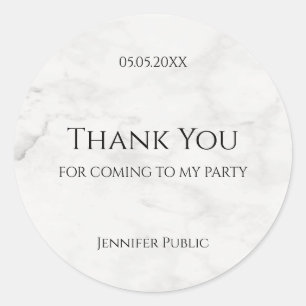 Thank You Template Modern White Marble Elegant Classic Round Sticker