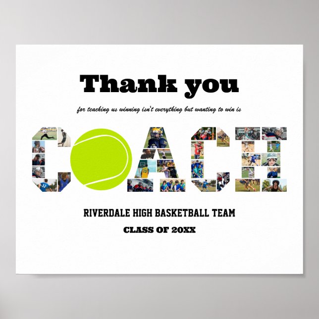 Thank You Tennis Coach Sports Photo Collage  Poster (Front)