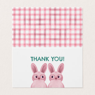 Thank you tent card with pink bunnies with glasses