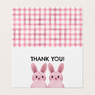 Thank you tent card with pink bunny girls