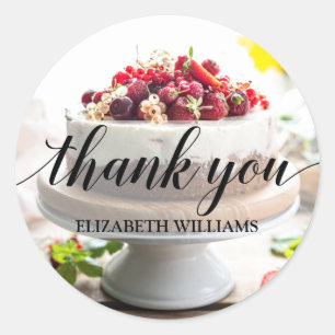 Thank You Text Elegant Cake Classic Round Sticker