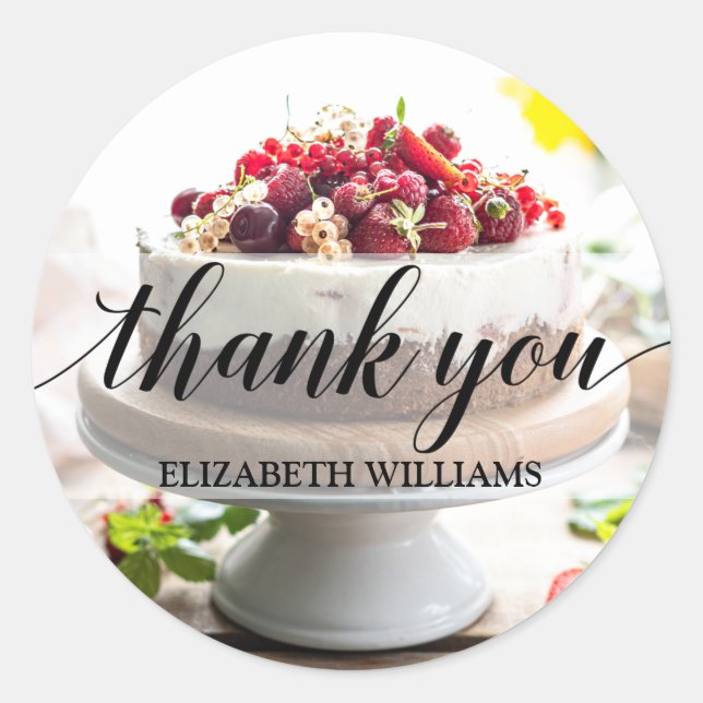 Thank You Text Elegant Cake Classic Round Sticker (Front)