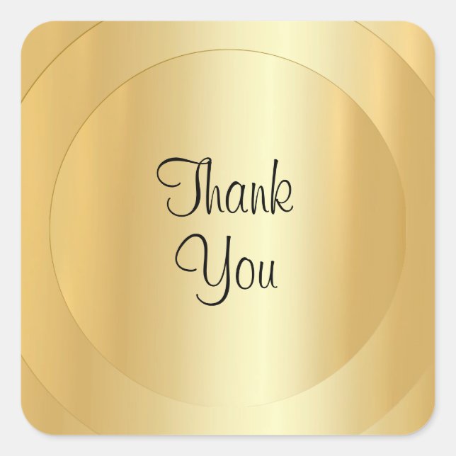 Thank You Text Faux Gold Handwritten Script Modern Square Sticker (Front)