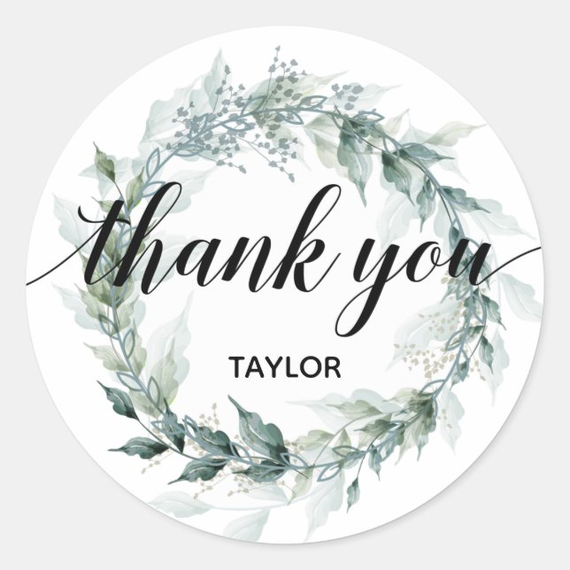 Thank You Text Floral Wreath Classic Round Sticker (Front)