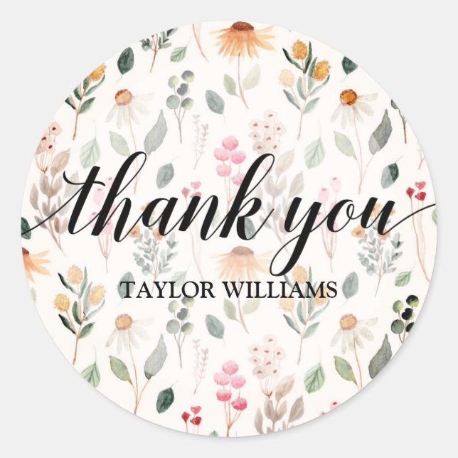Thank You Text Garden Flowers Classic Round Sticker (Front)