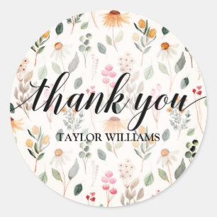 Thank You Text Garden Flowers Classic Round Sticker