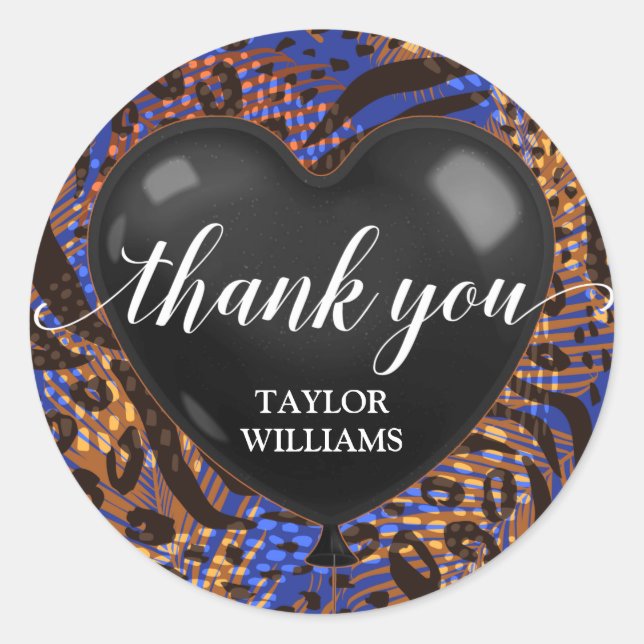 Thank You Text Heart Balloon Animal Print Classic Round Sticker (Front)