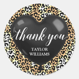 Thank You Text Heart Balloon Leopard Classic Round Sticker