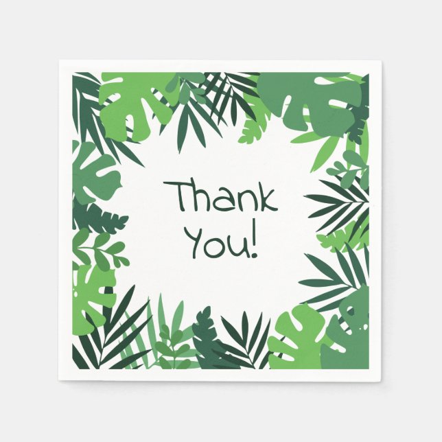Thank you text jungle palm leaves frame  napkin (Front)