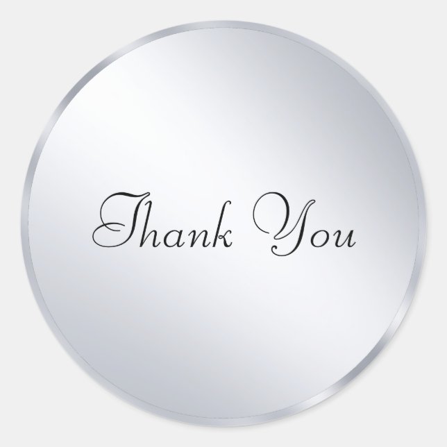 Thank You Text Metallic Silver Modern Template Classic Round Sticker (Front)
