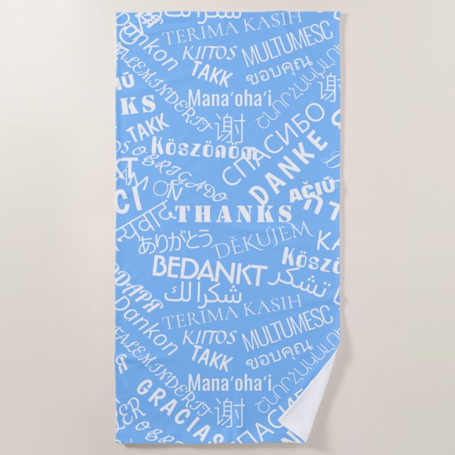 Thank You Text Multilingual Blue Beach Towel (Front)