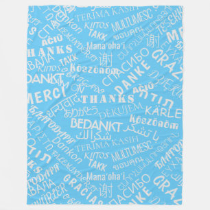 Thank You Text Multilingual Blue Fleece Blanket