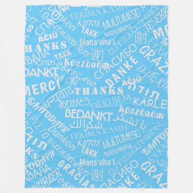 Thank You Text Multilingual Blue Fleece Blanket (Front)