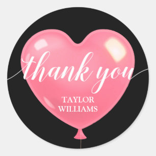 Thank You Text Pink Heart Balloon Classic Round Sticker