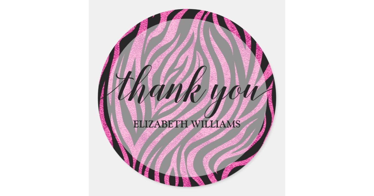 Thank You Text Pink Zebra Classic Round Sticker Zazzle