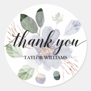 Thank You Text Purple Flower Classic Round Sticker