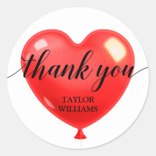 Thank You Text Red Heart Balloon Classic Round Sticker