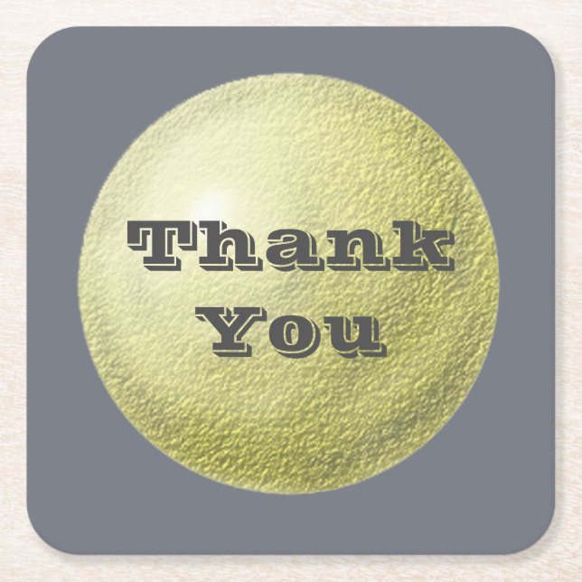 Thank You Textured Gold Circle Appreciation Square Paper Coaster (Front)