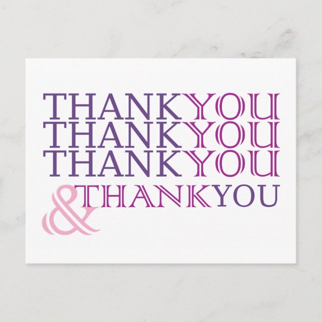 Thank you thank you thank you card in purple text (Front)