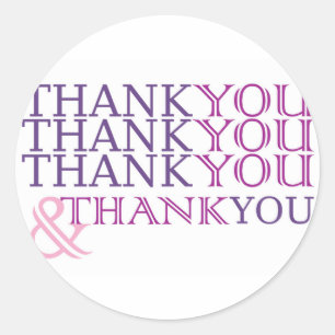 Thank you thank you thank you card in purple text classic round sticker