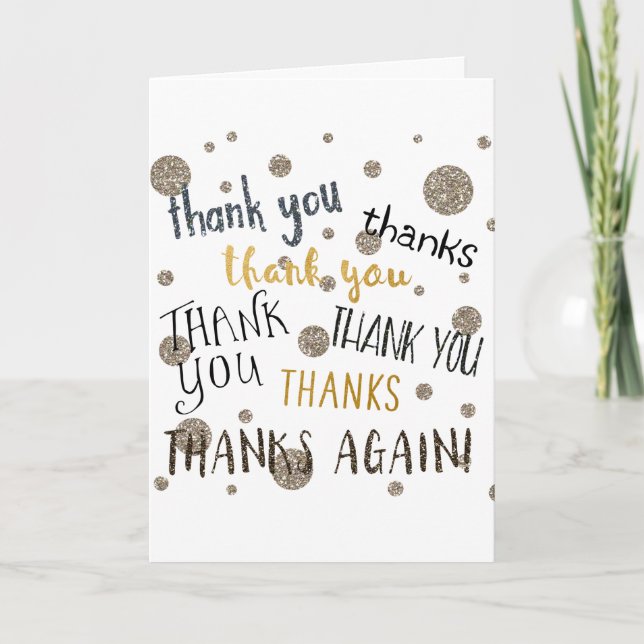THANK YOU, THANKS Cute Glitter Glam Fold Card (Front)