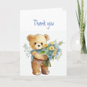Thank you Thanks Flowers & Teddy Bear Card