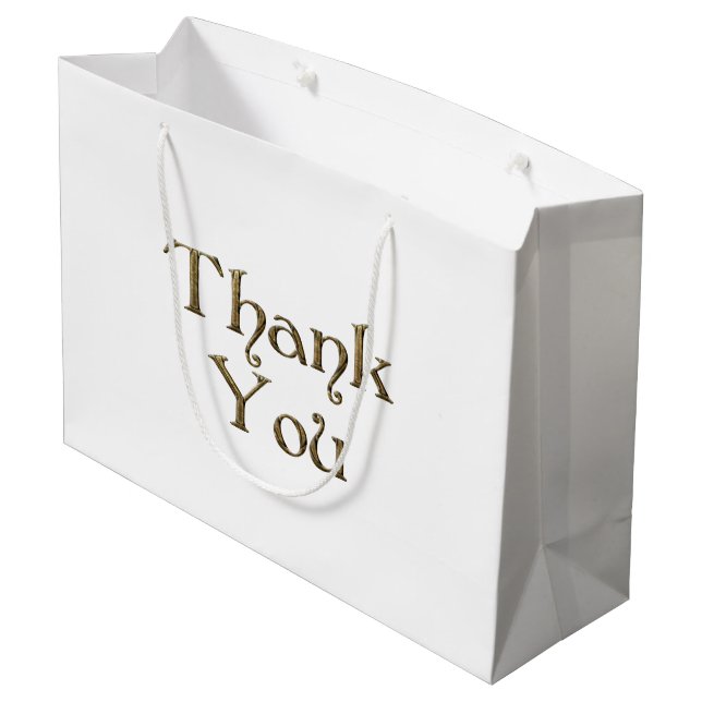 Thank You Thanks Golden Typography Text Elegant Large Gift Bag (Back Angled)