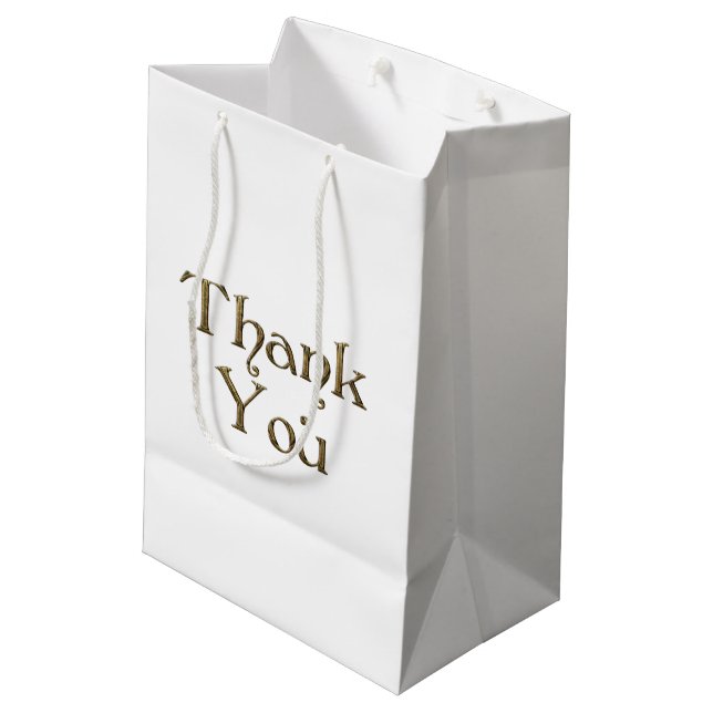 Thank You Thanks Golden Typography Text Elegant Medium Gift Bag (Back Angled)