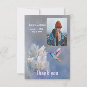 Thank you Thanks Hummingbird  White Flowers Card