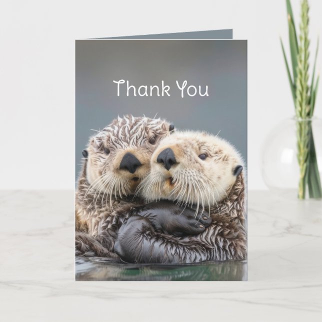 Thank You Thanks  Love Hugs Cute Otters Card (Front)