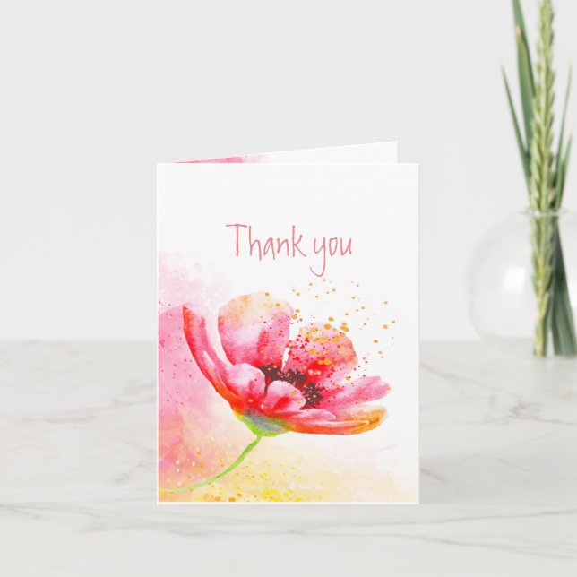 Thank you Thanks Red Poppy Garden Flower Card (Front)