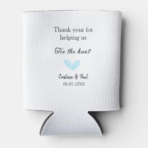 thank you tie the knot blue heart wedding rustic can cooler