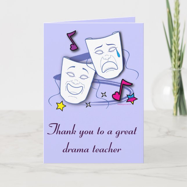 Thank You To a Drama Teacher with Masks: Play Card (Front)