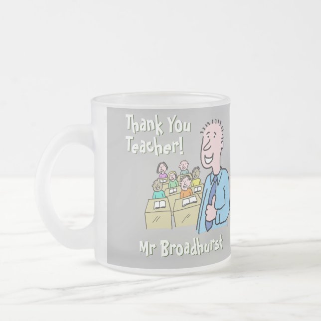 Thank You to a Male Teacher Frosted Glass Coffee Mug (Left)