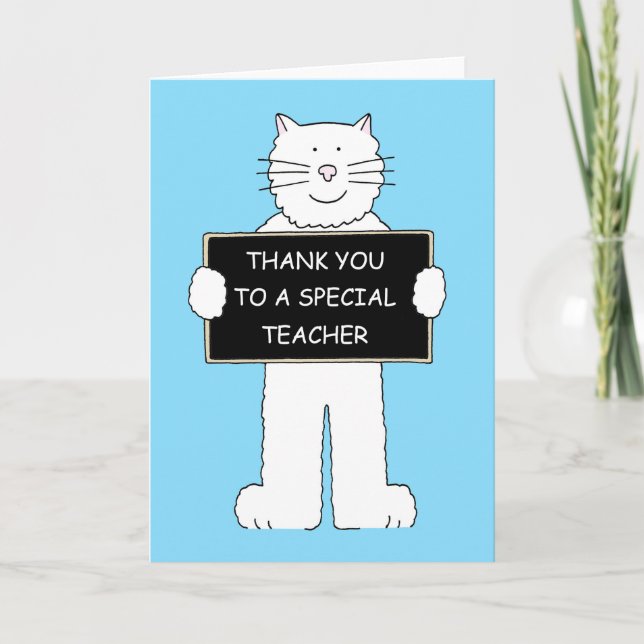 Thank You to a Special Teacher, Cartoon Cat. Card (Front)