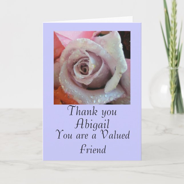 Thank you to a valued friend rose greeting card (Front)