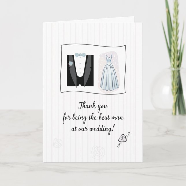 Thank You to Best Man with Tuxedo Wedding Dress Card (Front)