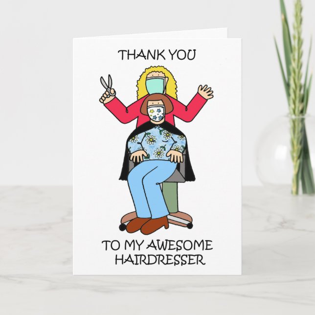 Thank you to Hairdresser Covid 19 Cartoon Card (Front)