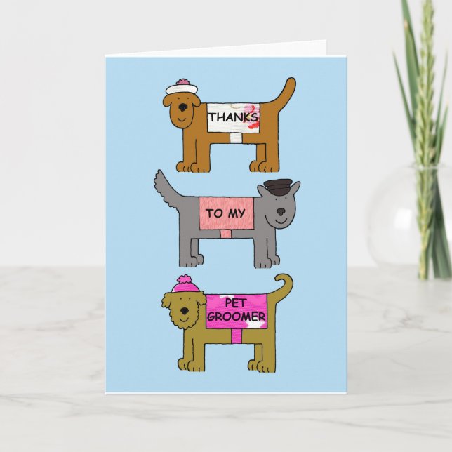Thank You to Pet Groomer Cartoon Dogs Card (Front)