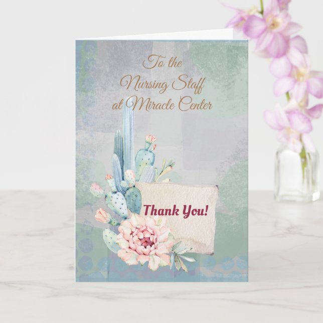 Thank You to the Nursing Staff Watercolor Cactus Card (Orchid)