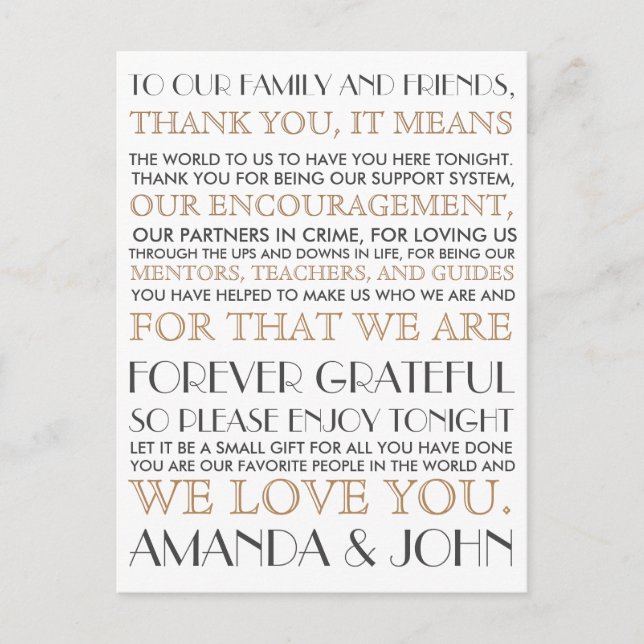 Thank you to wedding guests postcard (Front)