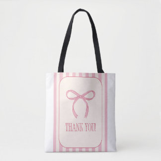 Thank you tote bag with pink bow and pink strips