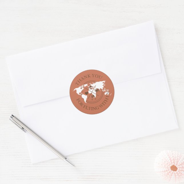 Thank you Travel Wedding World Map Boho Terracotta Classic Round Sticker (Envelope)