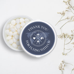 Thank you Travel Wedding World Map Navy Blue Classic Round Sticker