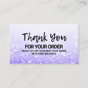 Thank you Trendy Purple Glitter instagram Discount Business Card