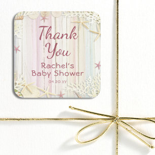 Thank You Tropical Beach Seashell Baby Shower Square Sticker