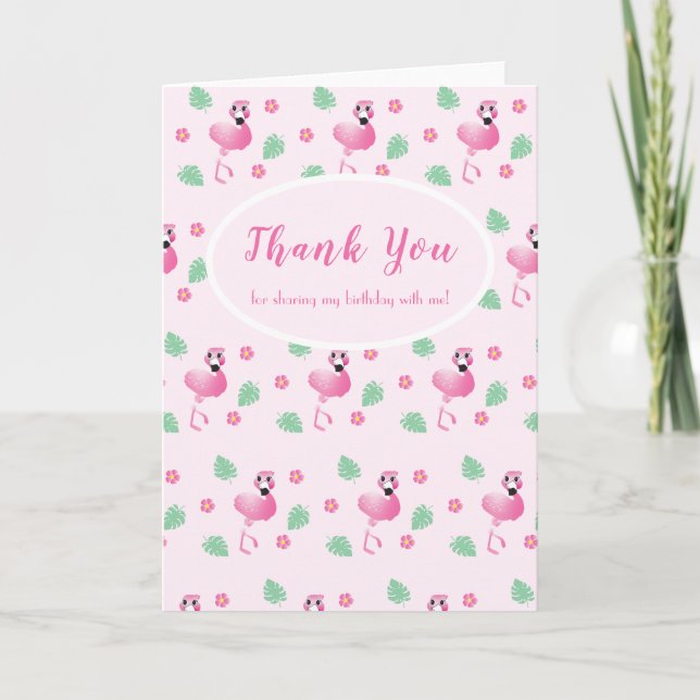 Thank You Tropical Flamingo Flowers Pattern Pink (Front)