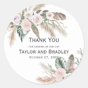 Thank You Tropical Floral Pampas Grass, Feathers Classic Round Sticker